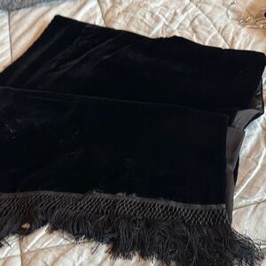 Elegant Black Velvet Scarf with Fringe
